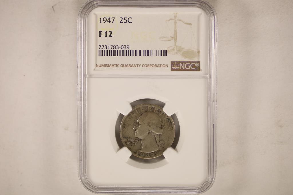 1947 WASHINGTON SILVER QUARTER NGC F12: WATCH FOR OUR NEXT AUTION ON MON. JULY 11TH, 2022 AT 7 PM EDT
