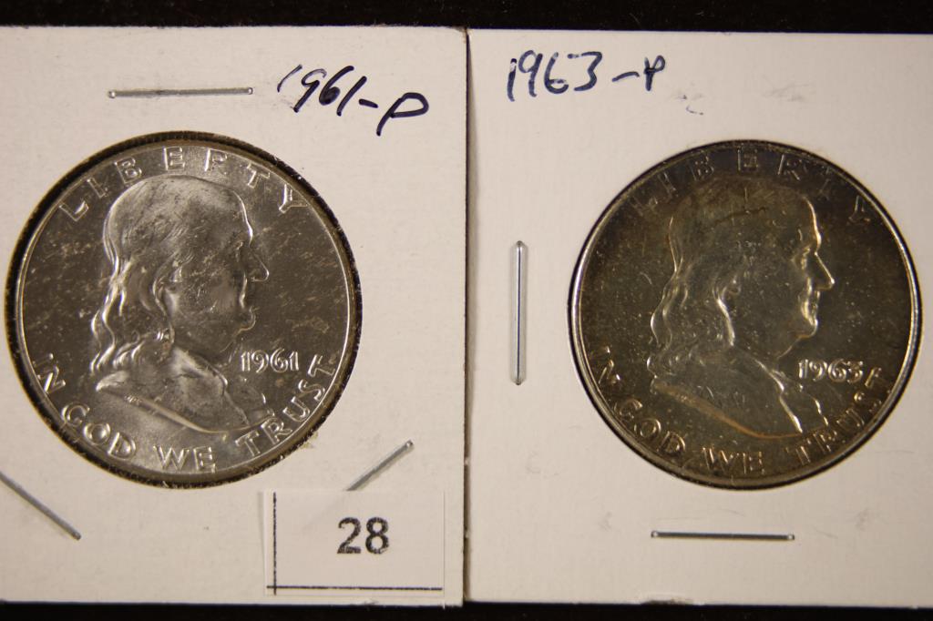 1961-P & 1963-P BRILLIANT UNC FRANKLIN HALVES: WATCH FOR OUR NEXT AUTION ON MON. JULY 11TH, 2022 AT 7 PM EDT