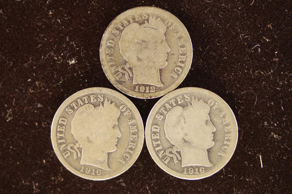 1912-D & 2-1916 SILVER BARBER DIMES (1 of 2)