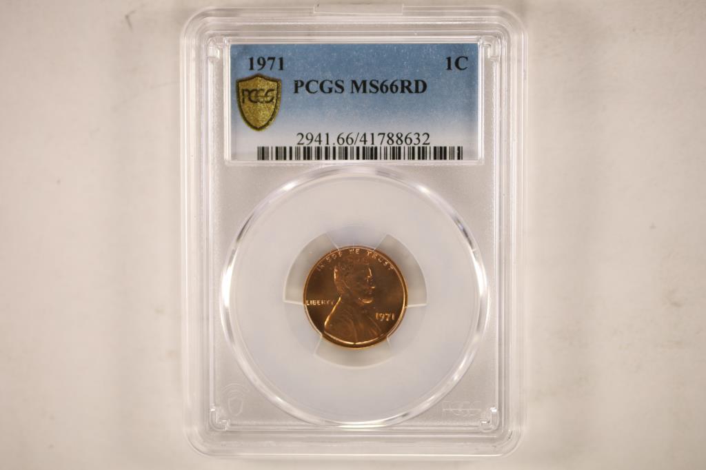 1971 LINCOLN CENT PCGS MS66RD GOLD SHIELD LABEL (1 of 2)