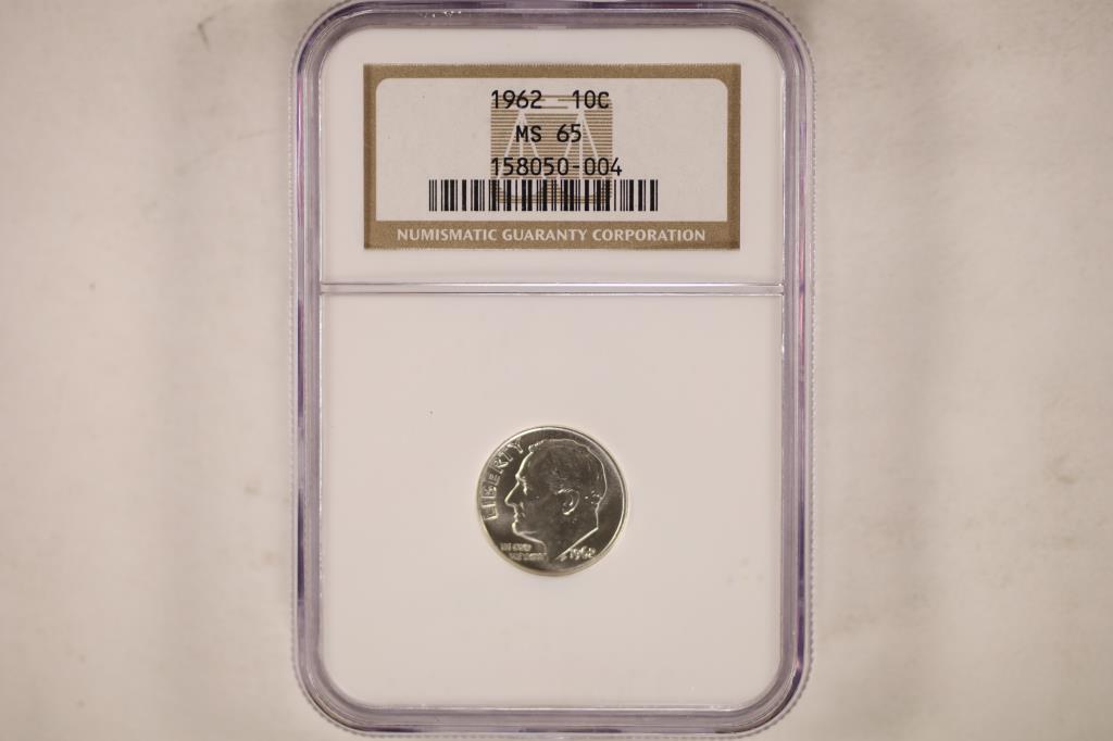 1962 ROOSEVELT DIME NGC MS65: WATCH FOR OUR NEXT AUTION ON MON. JULY 11TH, 2022 AT 7 PM EDT