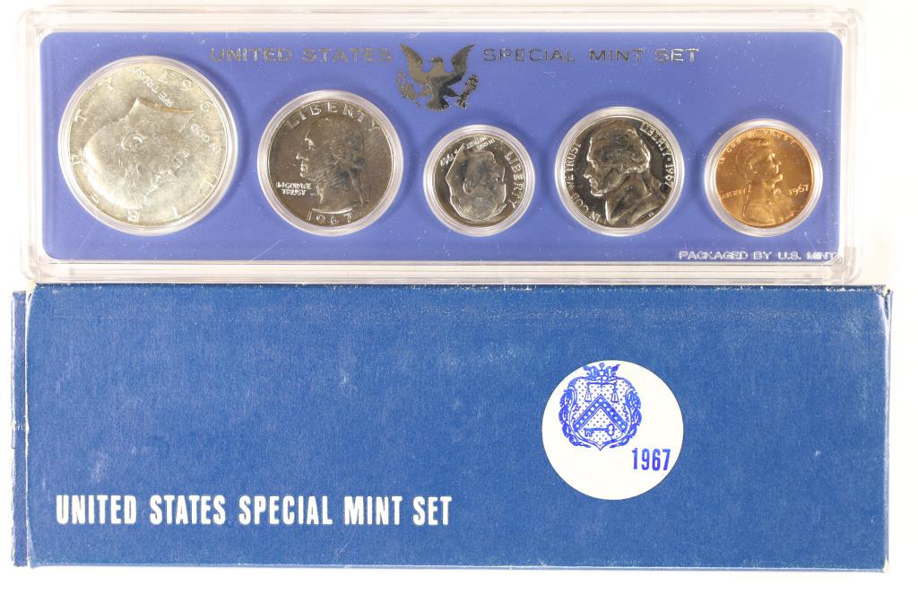 1967 US SPECIAL MINT SET WITH BOX: 40% SILVER JOHN F. KENNEDY HALF DOLLAR