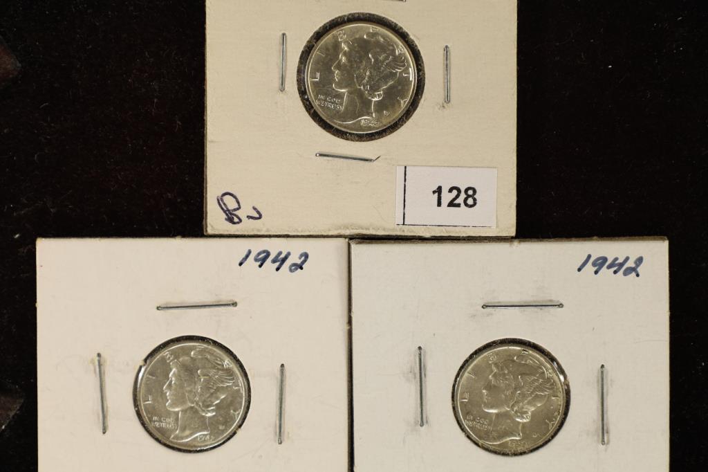 3 BRILLIANT UNC 1942 MERCURY DIMES (1 of 2)
