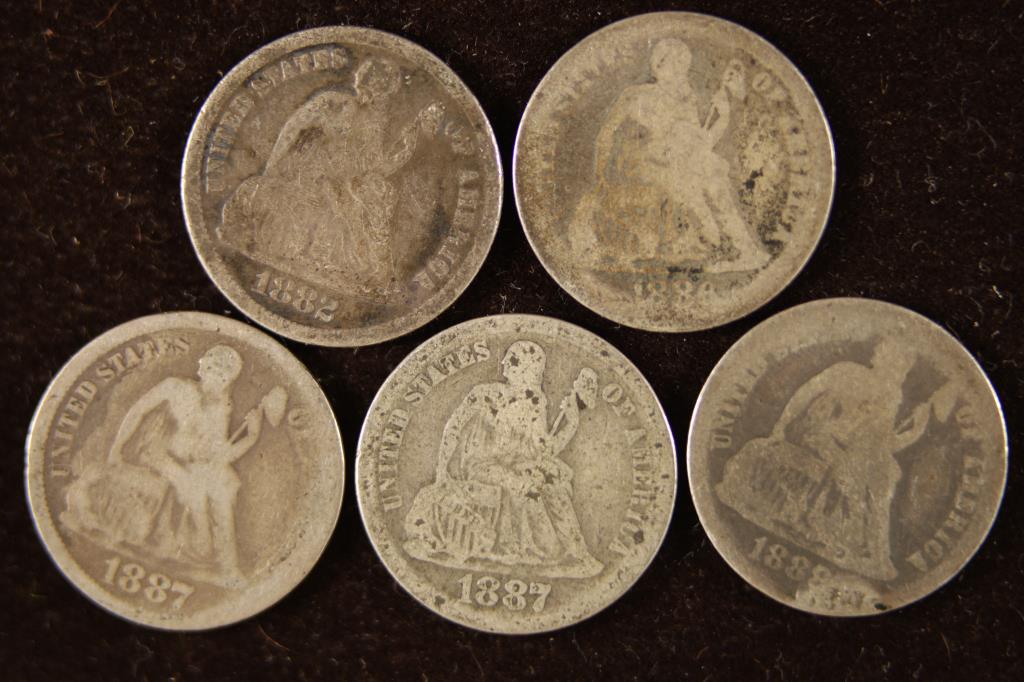 5 ASSORTED 1880'S SEATED LIBERTY DIMES (1 of 2)