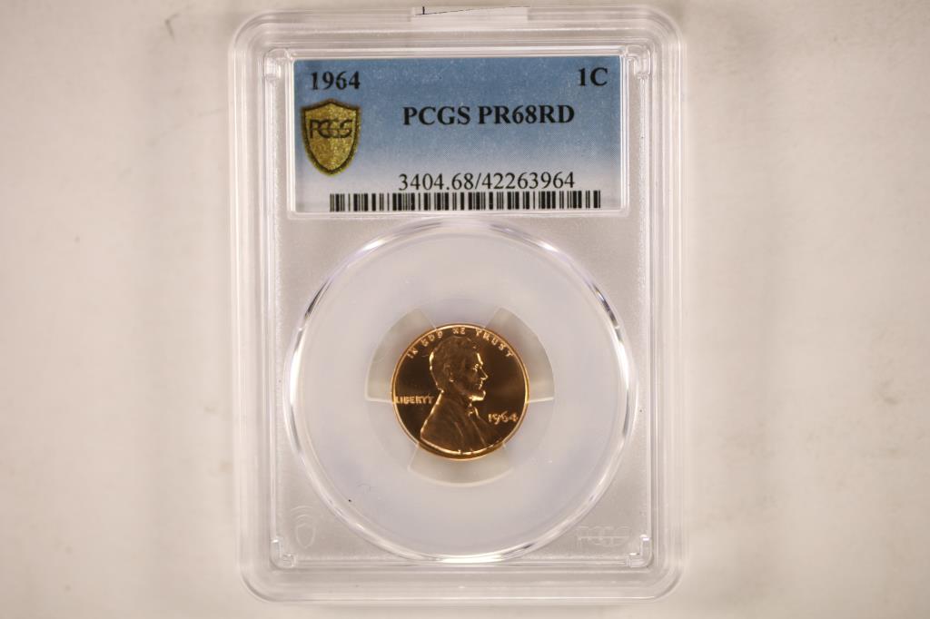 1964 LINCOLN CENT PCGS PR68RD GOLD SHIELD LABEL (1 of 2)