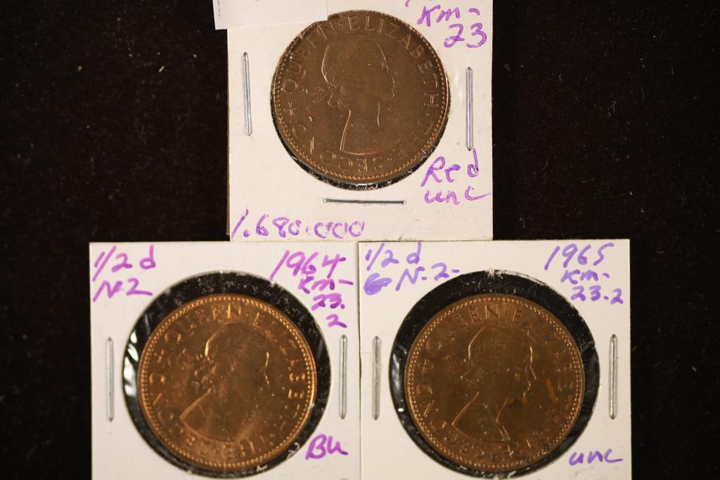 1963, 1964 & 1965 NEW ZEALAND 1/2 PENNIES UNC (1 of 2)