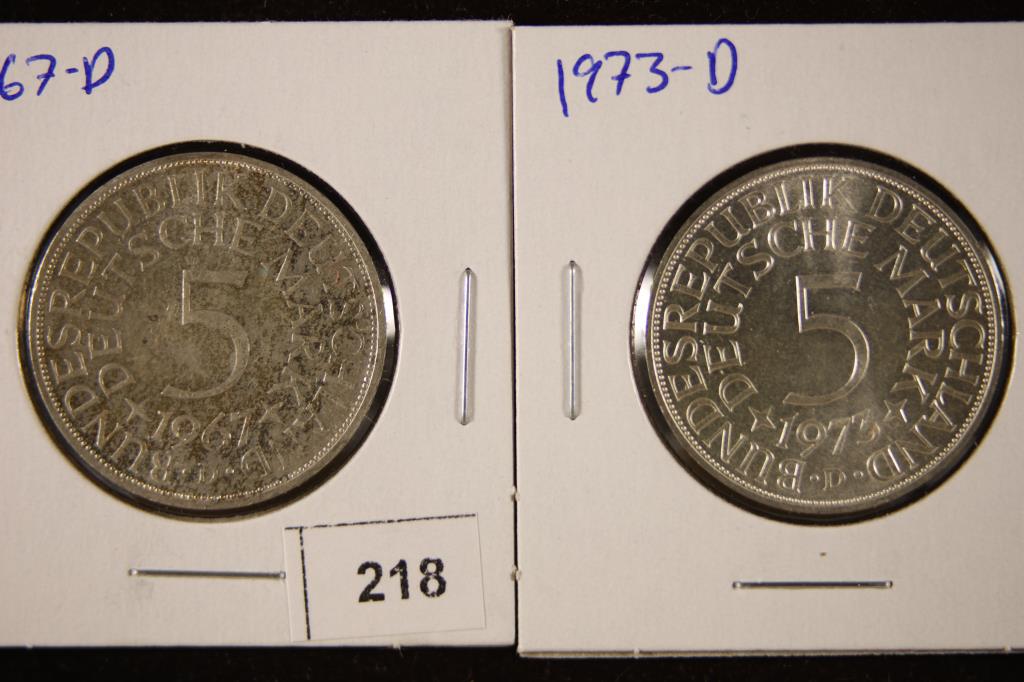 1967-D & 1973-D GERMANY SILVER 5 MARKS BU WITH (1 of 2)