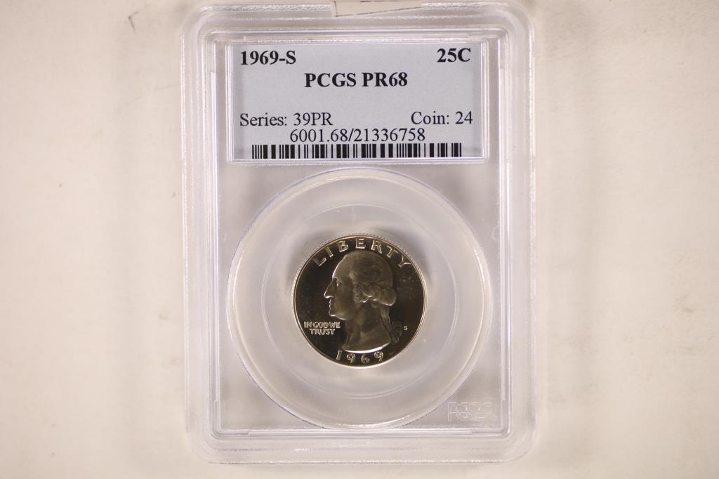 1969-S WASHINGTON QUARTER PCGS PR68: WATCH FOR OUR NEXT AUTION ON MON. JULY 11TH, 2022 AT 7 PM EDT