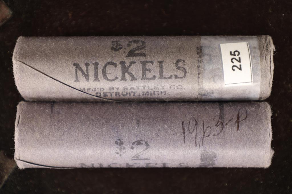 2-$2 SOLID DATE ROLLS OF 1963-P JEFFERSON NICKELS: WATCH FOR OUR NEXT AUTION ON MON. JULY 11TH, 2022 AT 7 PM EDT