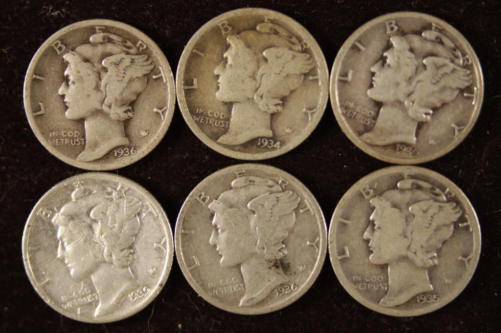 6 ASSORTED 1930'S MERCURY DIMES (1 of 2)