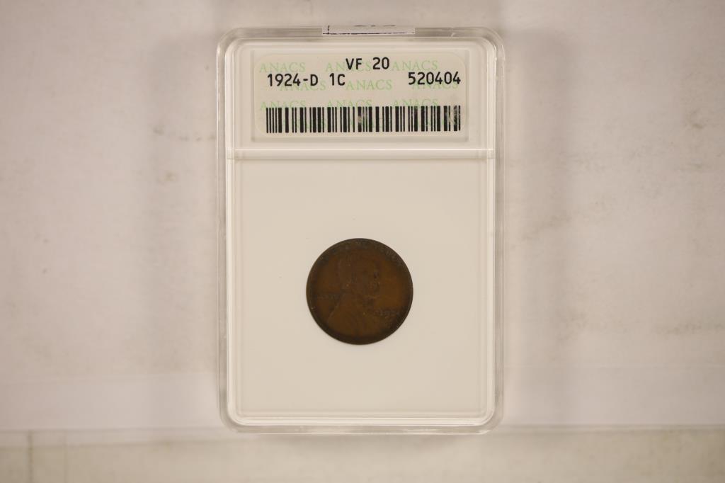 1924-D LINCOLN CENT KEY DATE ANACS VERY FINE 20 (1 of 2)