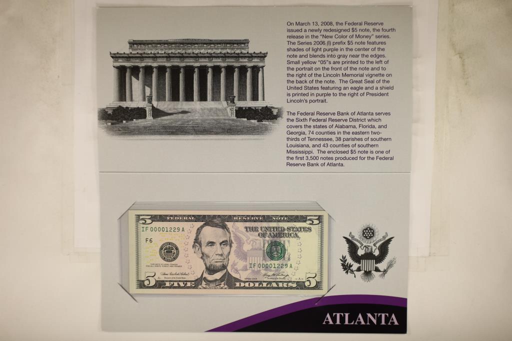 2006 ATLANTA $5 FRN CRISP UNC WITH LOW SERIAL (1 of 4)