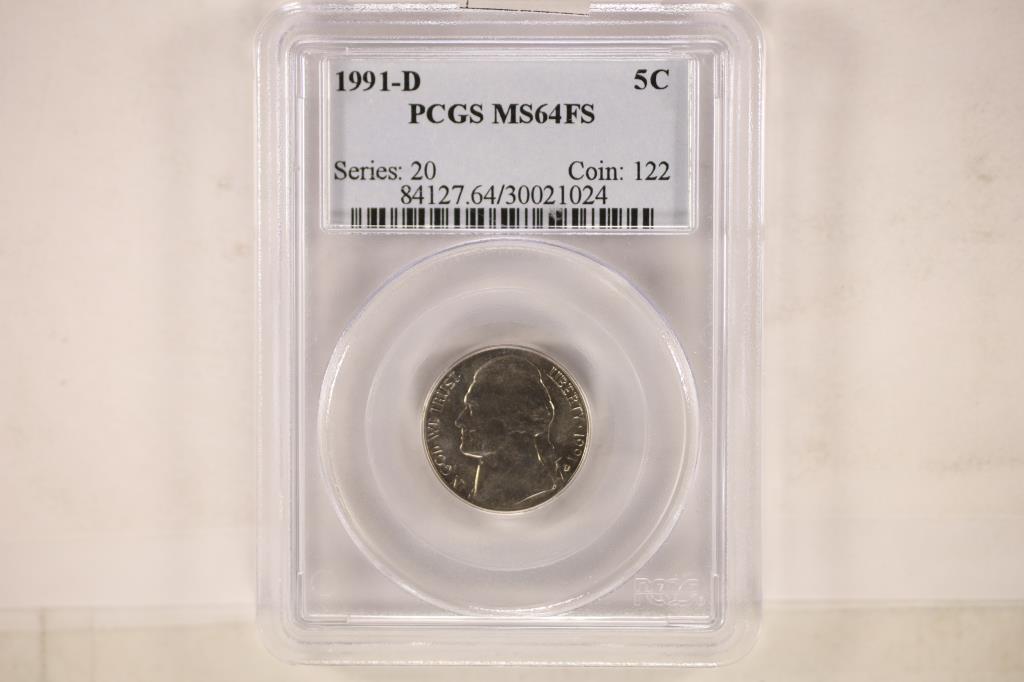 1991-D JEFFERSON NICKEL PCGS MS64 FS: WATCH FOR OUR NEXT AUTION ON MON. JULY 11TH, 2022 AT 7 PM EDT