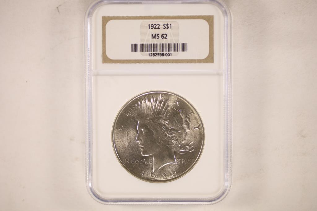 1922 PEACE SILVER DOLLAR NGC MS62: WATCH FOR OUR NEXT AUTION ON MON. JULY 11TH, 2022 AT 7 PM EDT