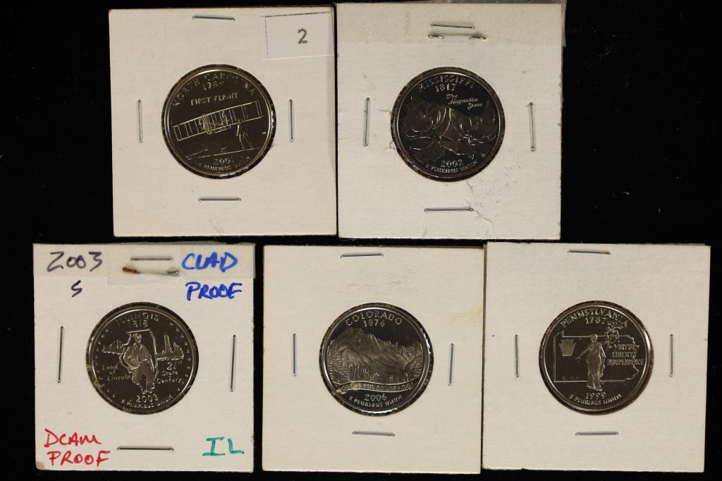 5 PROOF STATE QUARTERS: 1999-S PENNSYLVANIA, (1 of 2)