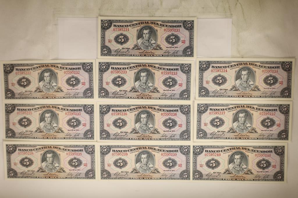 10-1977 CENTRAL BANK OF ECUADOR 5 SUCRES CRISP (1 of 2)