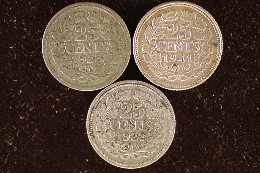 2-1928, 1941 NEDERLANDS SILVER 25 CENTS (1 of 2)