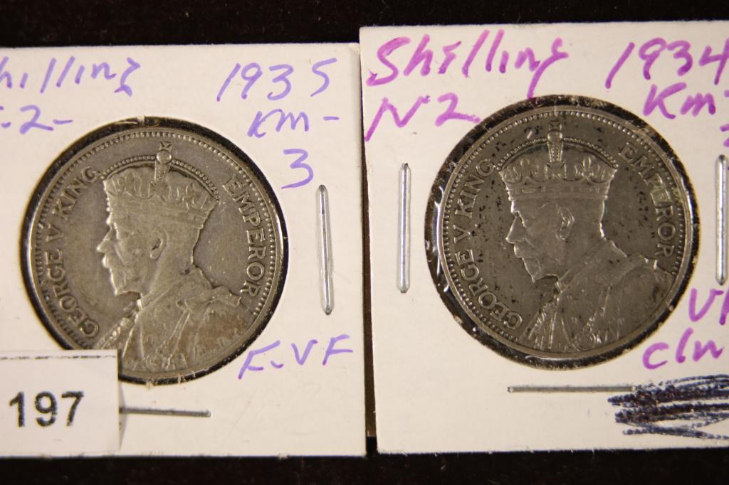 1934 & 1935 NEW ZEALAND SILVER 1 SHILLING COINS (1 of 2)