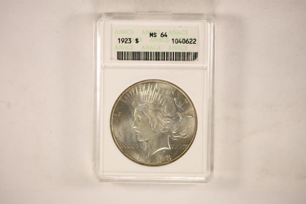 1923 PEACE SILVER DOLLAR ANACS MS64 (1 of 2)
