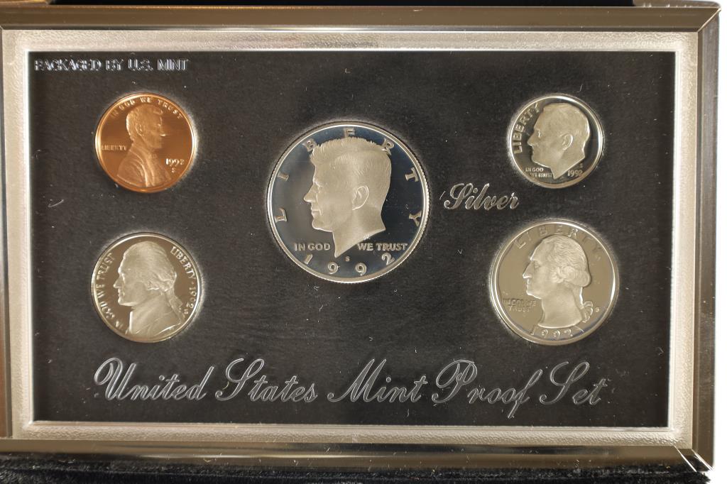 1992 US SILVER PREMIER PROOF SET (WITH BOX) AND (1 of 3)