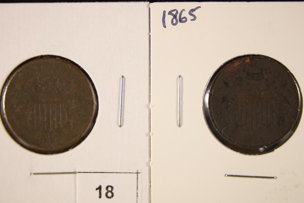 1864 & 1865 US TWO CENT PIECES, 1864 (FINE): WATCH FOR OUR NEXT AUCTION ON MONDAY JULY 25TH, 2022 AT 7 PM EDT