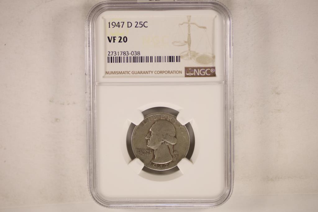 1947-D WASHINGTON SILVER QUARTER NGC VERY FINE 20 (1 of 2)