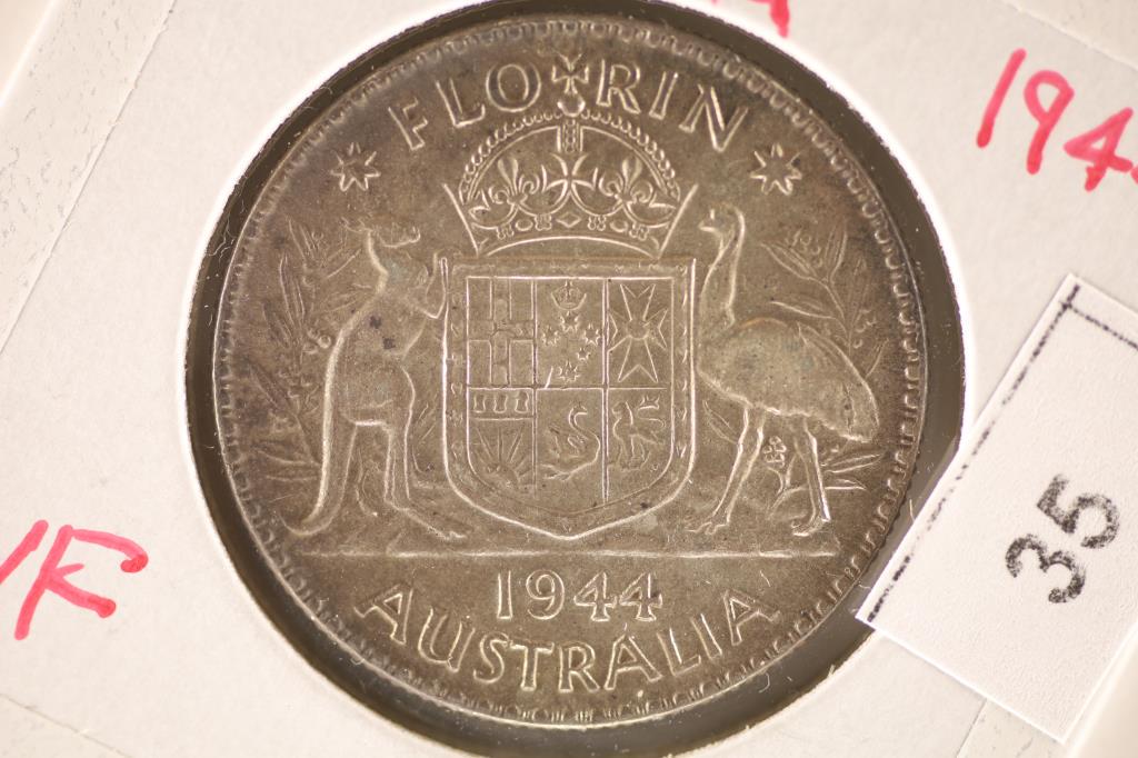 1944 AUSTRALIA SILVER 1 FLORIN COIN .3363 OZ ASW: WATCH FOR OUR NEXT AUCTION ON MONDAY JULY 25TH, 2022 AT 7 PM EDT