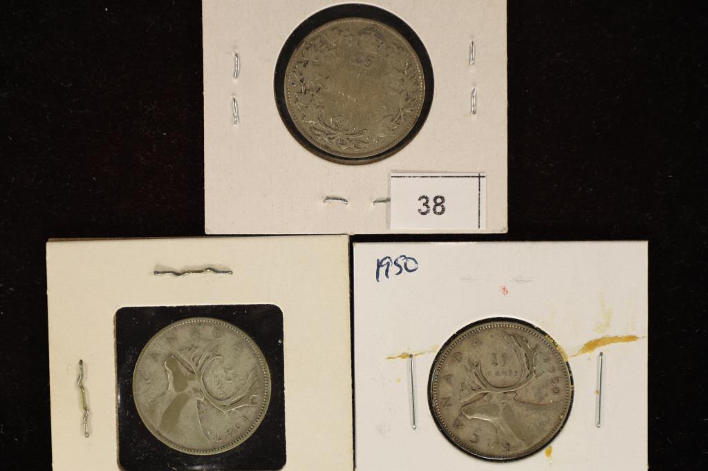 1927, 1947 & 1950 CANADA SILVER 25 CENTS (1 of 2)