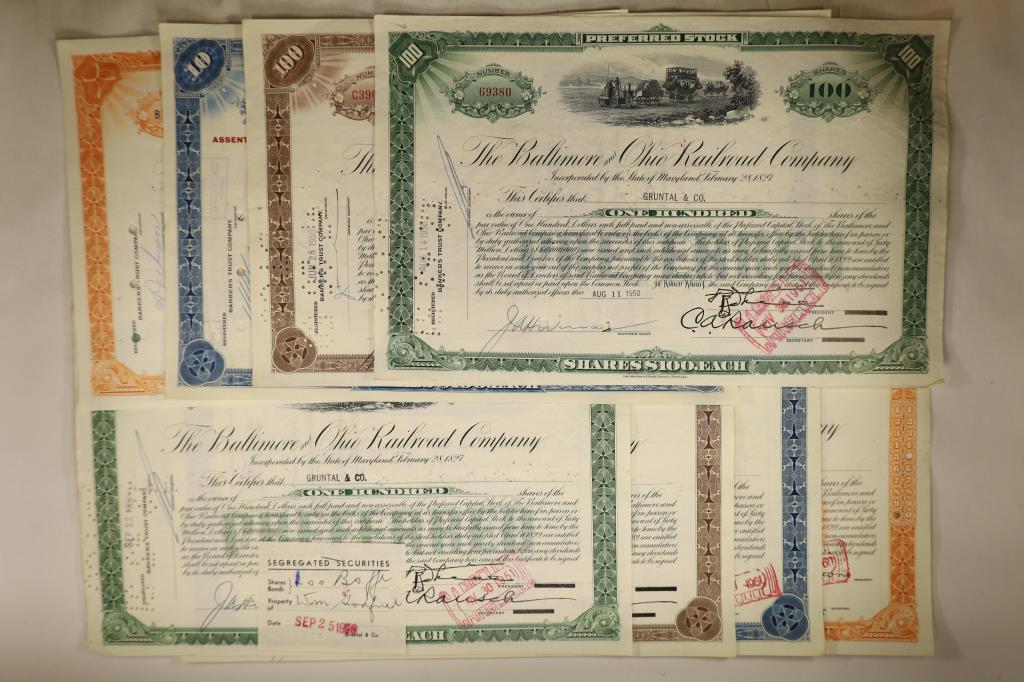 8 ASSORTED VINTAGE RAILROAD STOCK CERTIFICATES (1 of 2)
