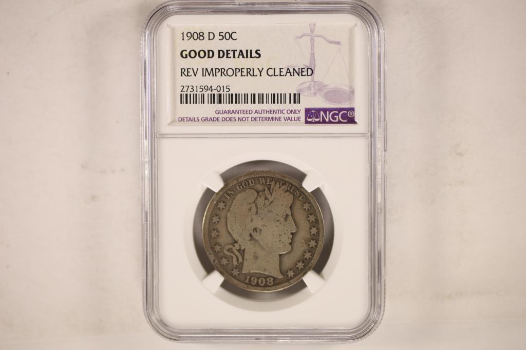 1908-D SILVER BARBER HALF DOLLAR NGC GOOD DETAILS (1 of 2)