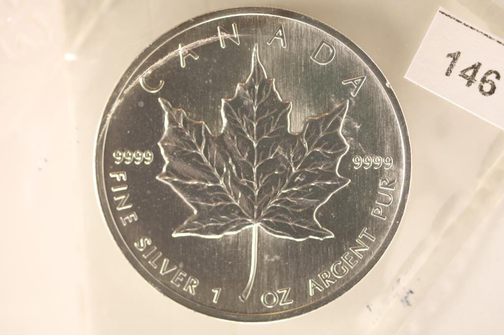 1990 CANADA SILVER $5 MAPLE LEAF, 1 TROY OZ .999 (1 of 2)
