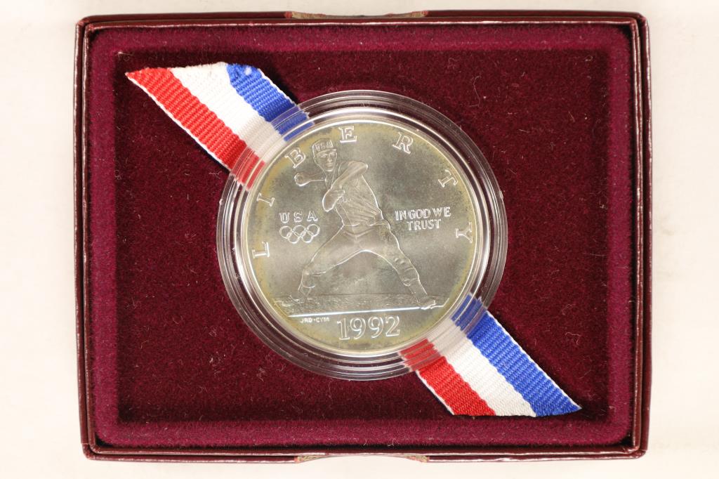 1992-D OLYMPIC SILVER UNC $1 "BASEBALL" COIN IN (1 of 4)