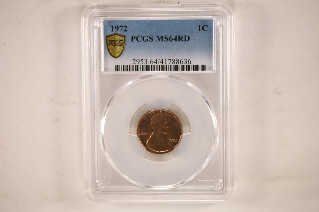 1972 LINCOLN CENT PCGS MS64RD GOLD SHIELD LABEL (1 of 2)