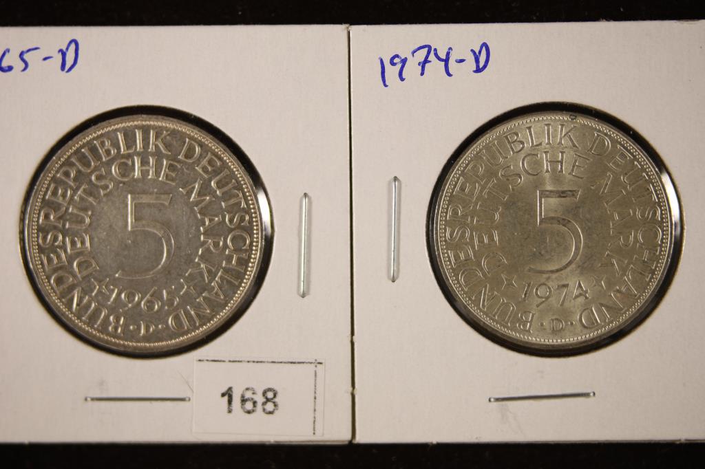 1965-D & 1974-D GERMANY SILVER 5 MARK BOTH BU'S (1 of 2)