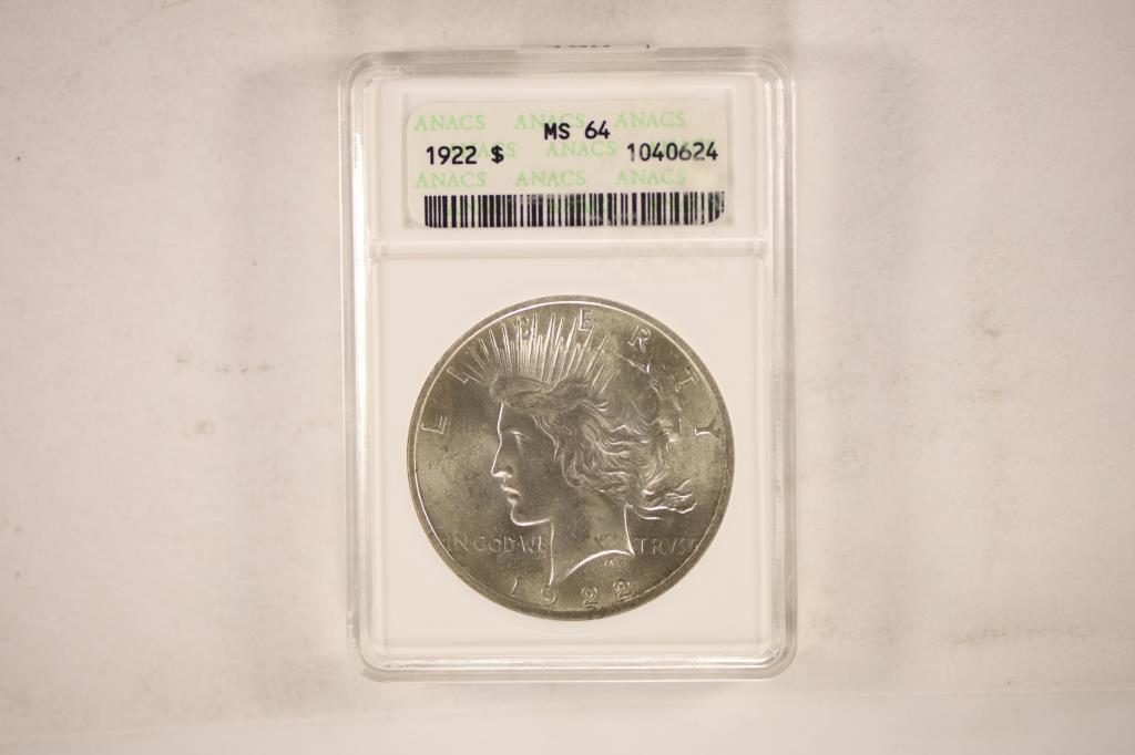 1922 PEACE SILVER DOLLAR ANACS MS64 (1 of 2)