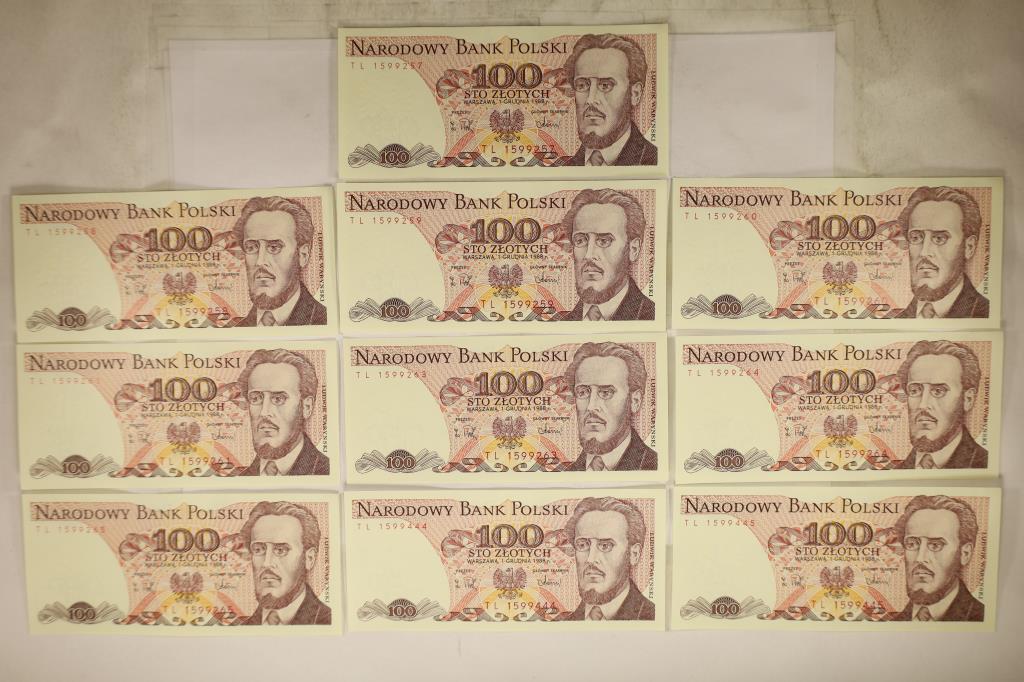 10 POLISH 100 ZLOTYCH CRISP UNC BILLS. 1 SET OF 5 (1 of 2)