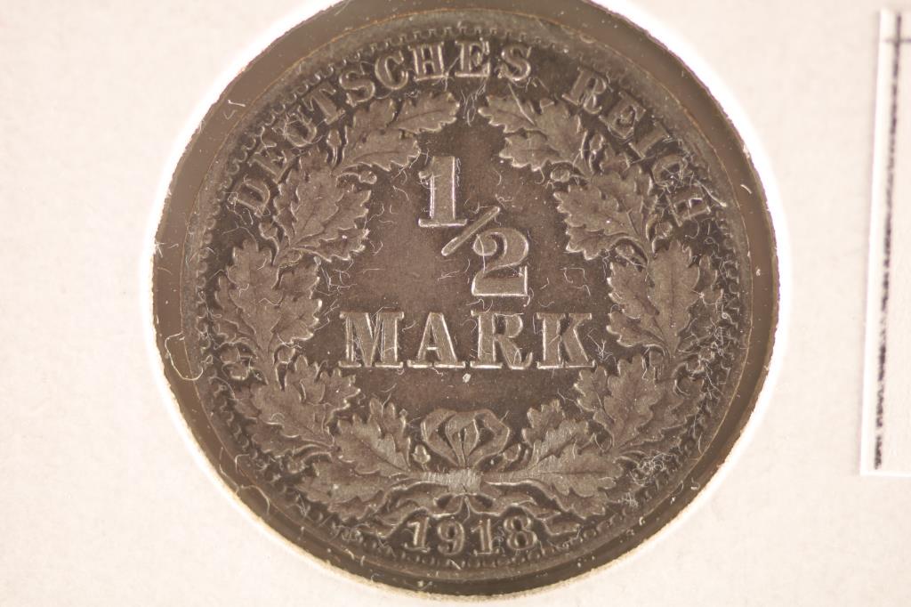 1918-A GERMAN SILVER 1/2 MARK .0802 OZ. ASW (1 of 2)