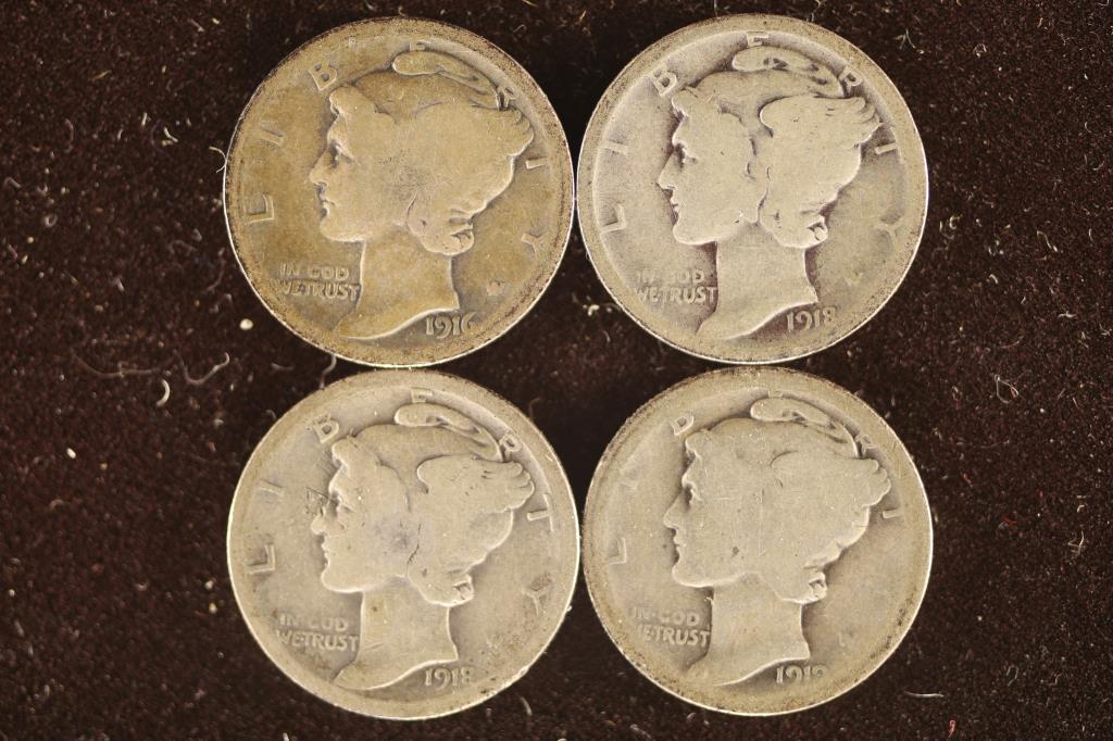 1916, 1918, 1918-D & 1919-D SILVER MERCURY DIMES (1 of 2)