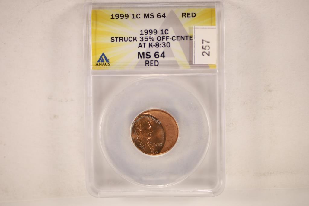 ERROR 1999 LINCOLN CENT ANACS MS65 RED STRUCK (1 of 2)
