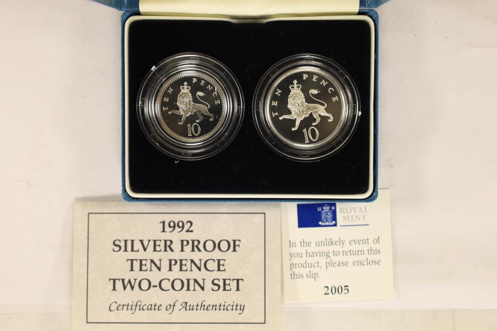 1992 UNITED KINGDOM 2 COIN SILVER PROOF TEN PENCE (1 of 3)