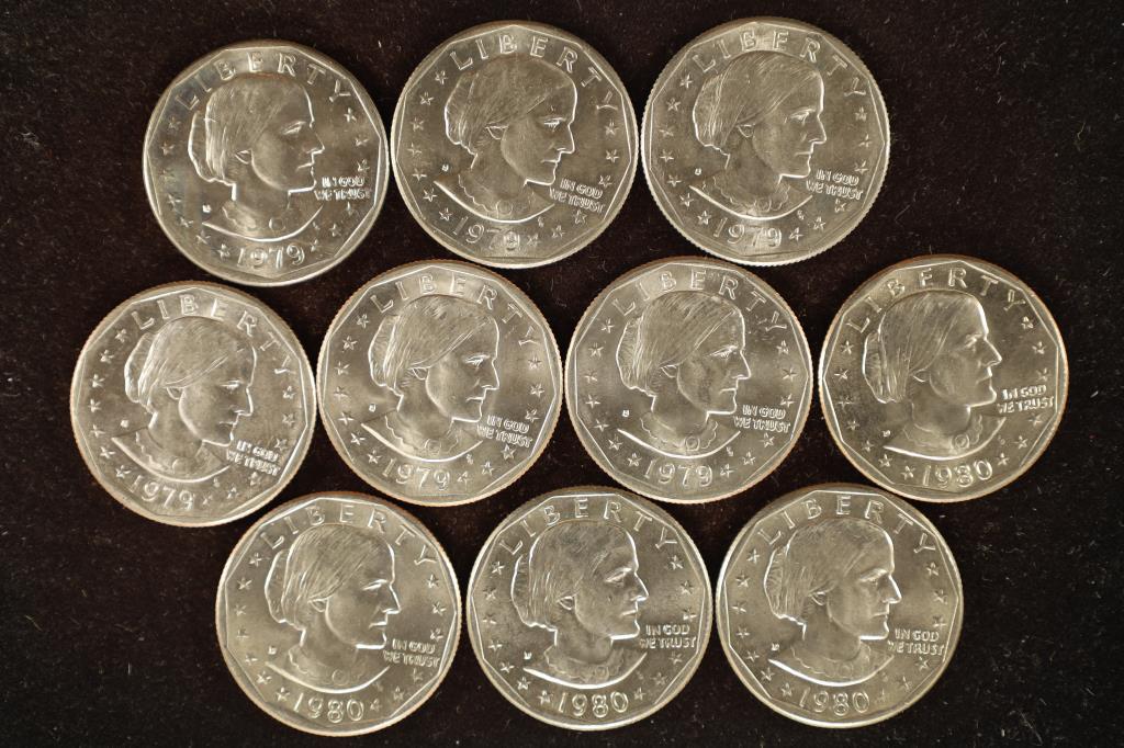 6-1979-S & 4-1980-D UNC SUSAN B. ANTHONY $1 COINS: WATCH FOR OUR NEXT AUCTION ON MONDAY JULY 25TH, 2022 AT 7 PM EDT