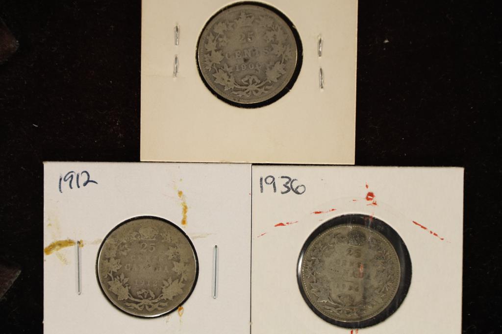 1900, 1912 & 1936 CANADA SILVER 25 CENTS (1 of 2)