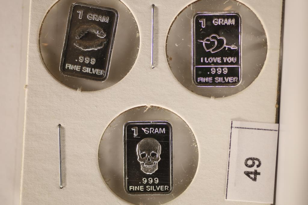 3-.999 FINE SILVER 1 GRAM PROOF INGOTS: OBVERSE (1 of 2)