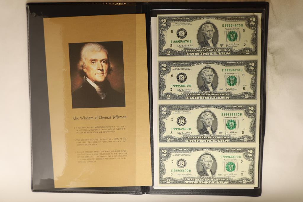 2003-A UNCUT SHEET OF 4-$2 FEDERAL RESERVE NOTES (1 of 3)