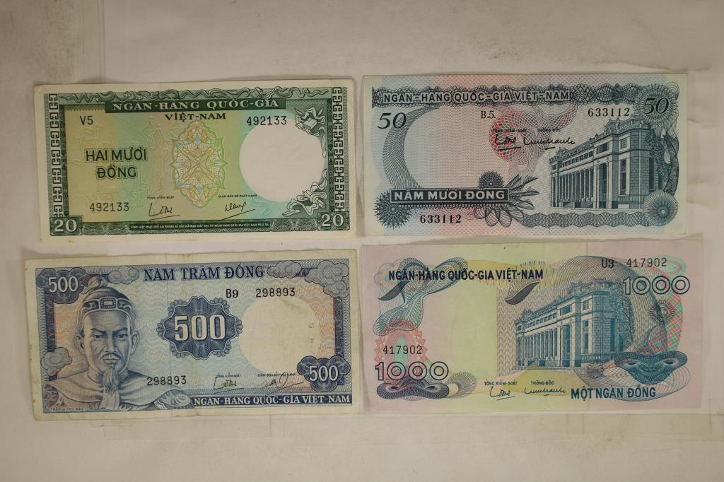 4 VIETNAM BILLS: 20 DONG , 50 DONG (CU), 500: DONG & 1000 DONG