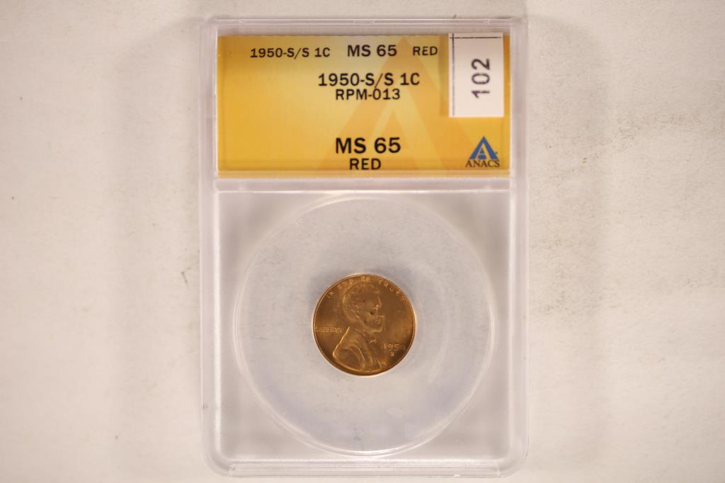 ERROR 1950-S/S LINCOLN CENT ANACS MS65 RED RPM-013 (1 of 2)
