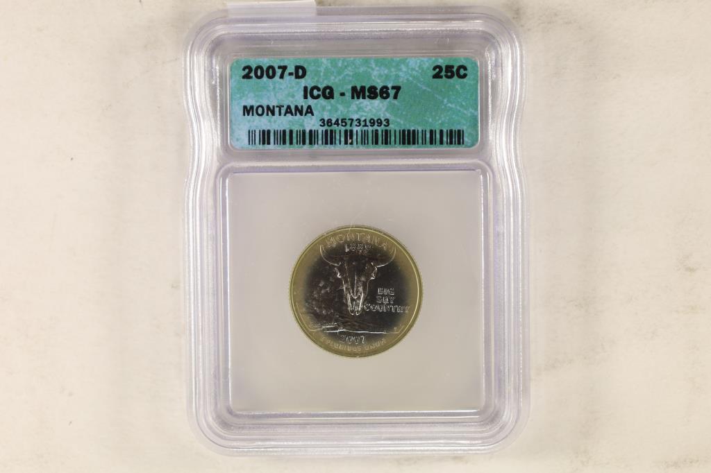 2007 D Montana State Quarter Icg Ms67 Yellowing