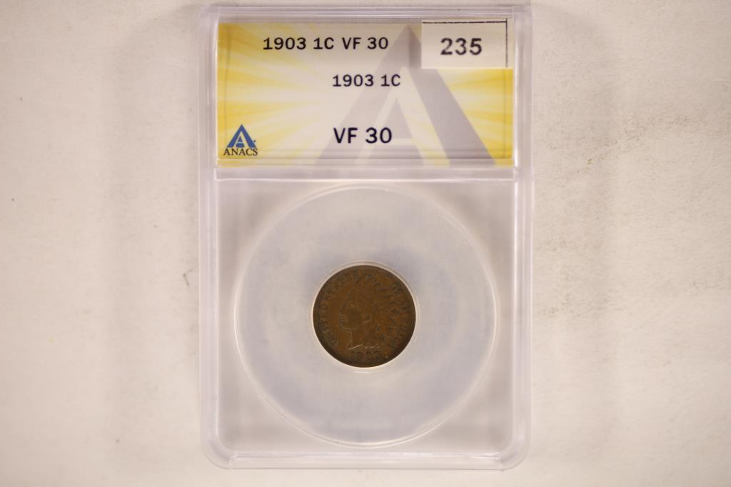 1903 INDIAN HEAD CENT ANACS VERY FINE 30: WATCH FOR OUR NEXT AUCTION ON MONDAY AUG. 8TH, 2022 AT 7 PM EDT