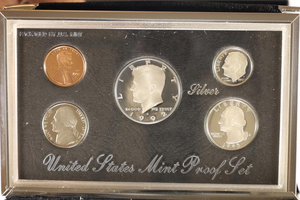 1992 US SILVER PREMIER PROOF SET (WITH BOX) AND (1 of 3)