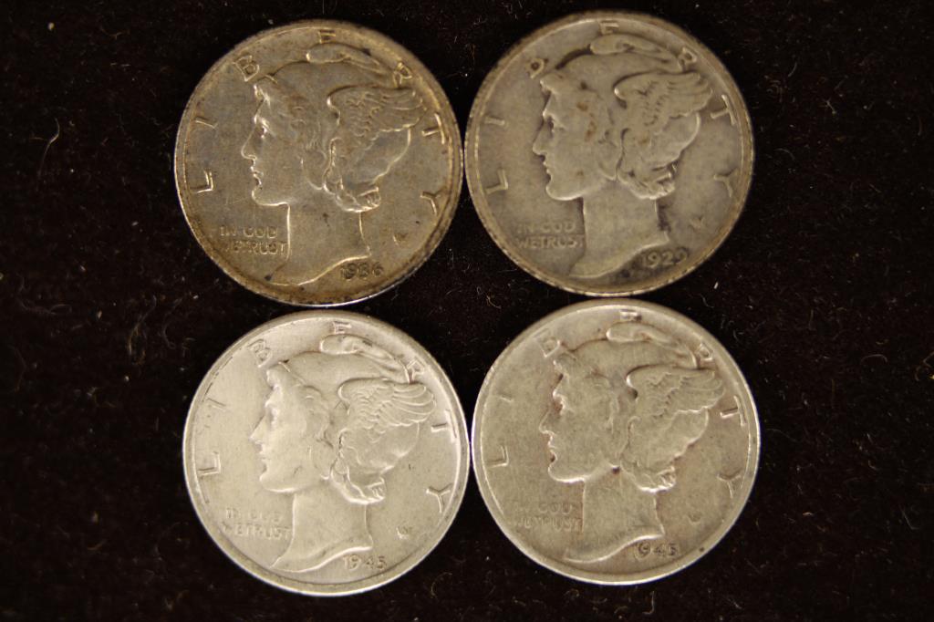 1929-D, 1936-S & 2-1945-D SILVER MERCURY DIMES (1 of 2)